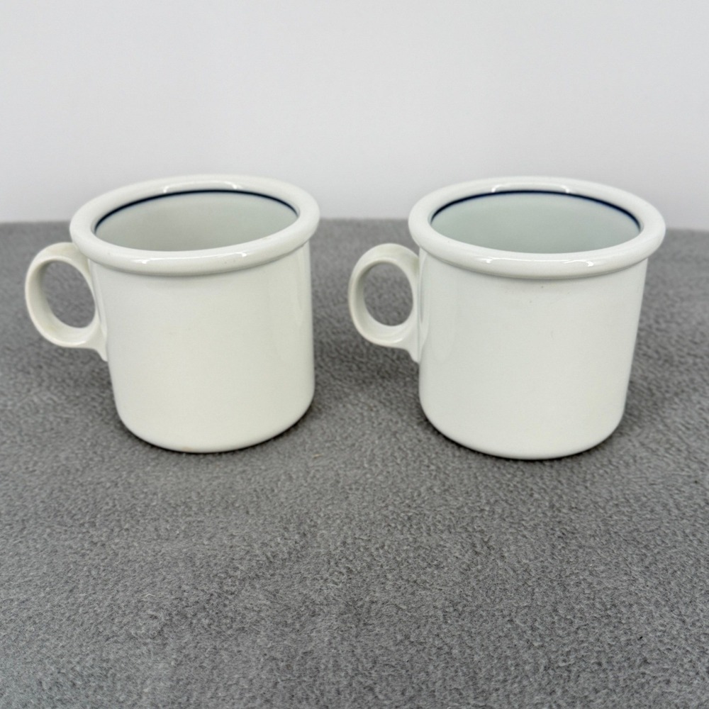 Dansk Designs Denmark Eslau Design Tue White Blue Rim Coffee Mugs Set of 2